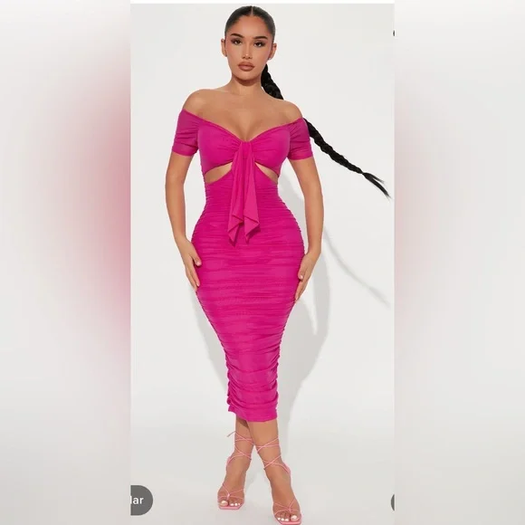 open lace back dress Fuchsia One Shoulder Mini Dress